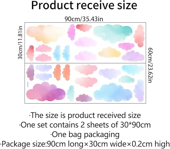 Clouds Wall Decals Colorful Clouds Wall Stickers for Baby Nursery Playroom Bedroom Classroom Kindergarten Decor