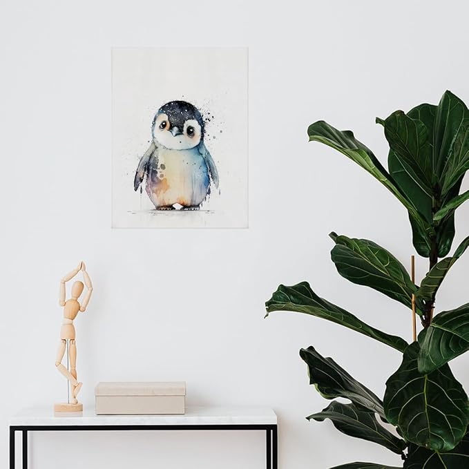 BIWSHA Baby Penguin Abstract Watercolor Wall Art Prints, Animal Pictures Wall Decor Penguin Nursery Art Painting Gift for Living Room Bedroom Kids Bathroom Office 11x14 Inch