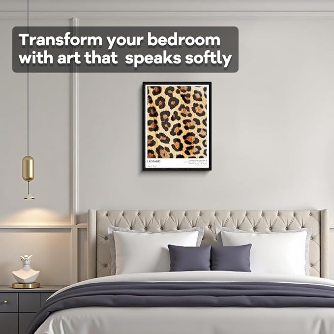 Leopard Print Wall Art, close-up fur pattern, animal print wall decor, matte finish framed canvas print, animal poster artwork, for bedroom fashion lovers gift, 12x15 inch