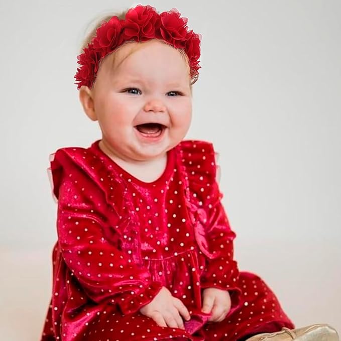 OOSAKU Baby Girl Flower Christmas Headbands Set Elastic Floral Headbands 6pcs Soft Nylon Hair Band for Newborn Toddler Hair Accessories (XKFD007)