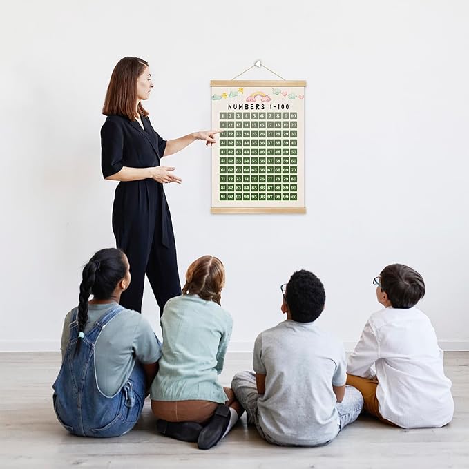 Numbers 1-100 Poster for Kids,Children's Education Poster,Montessori-Inspired Linen Number Chart ,Green Math Wall Art for Toddlers, Preschool, Kindergarten & Homeschool Decor 14x18.5In(Green)