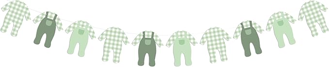 Sage Green Gingham Baby Onesie Garland Banner, Nursery Party Garland for Baby Shower Decorations