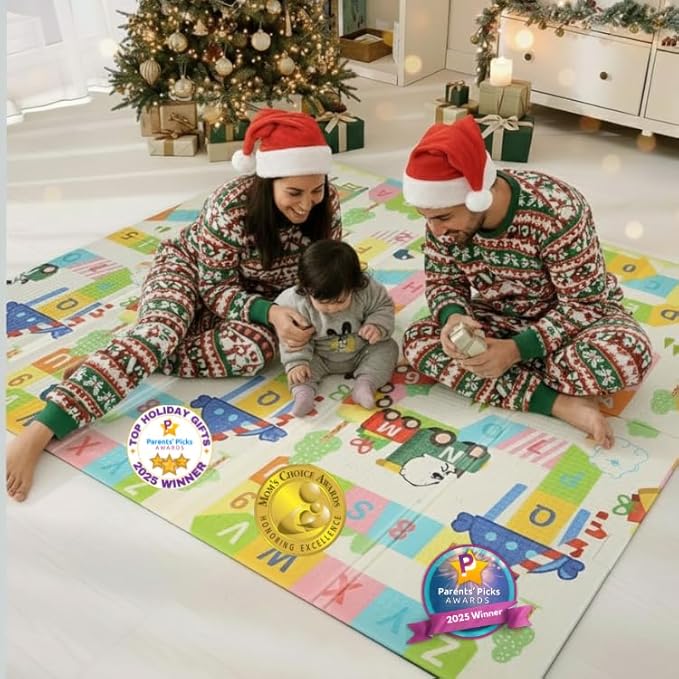 Bammax X-Large 78" x 70" x 0.4" Waterproof XPE Foam Baby Play Mat + Travel Bag | Waterproof, Reversible & Foldable Padded Playmat | Baby Crawling Mat & Kids Play Mat – Maze & Bears