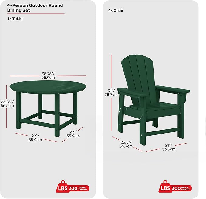 Costaelm Paradise Kids 5-Piece HDPE Outdoor Patio Round Dining Table and Chairs Set, Dark Green
