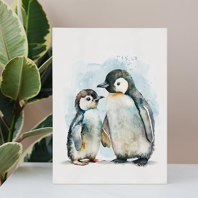 Baby Penguin Kids Boys Bathroom Wall Art Room Decor, Black and White Animal Penguin Pictures Wall Decor for Kids Baby Girls Boys Room Bathroom Bedroom Nursery,11x14 Inch Two