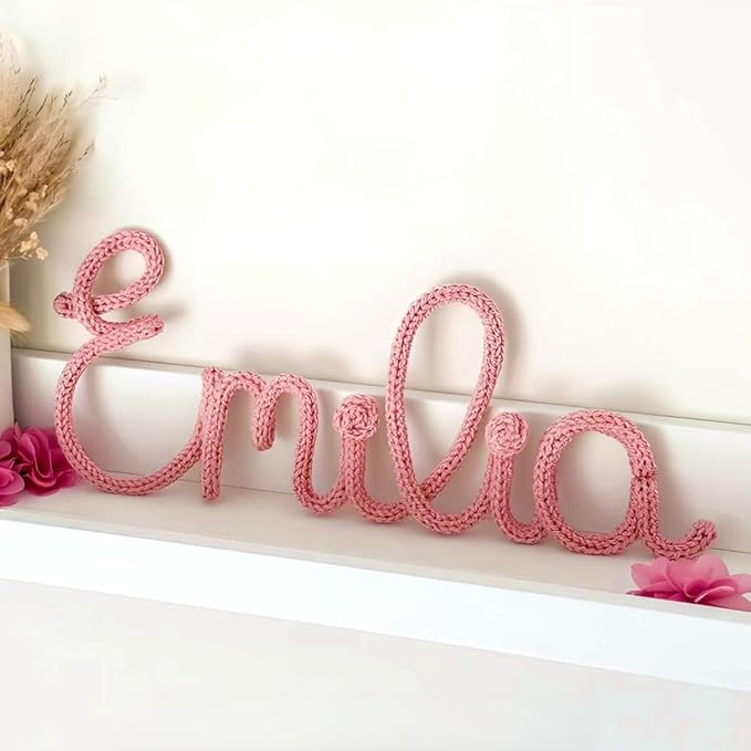 Custom Wire Name Sign, Personalized Nursery Wall Art, Knitted Metal Lettering for Baby Room, Playroom Door Decor