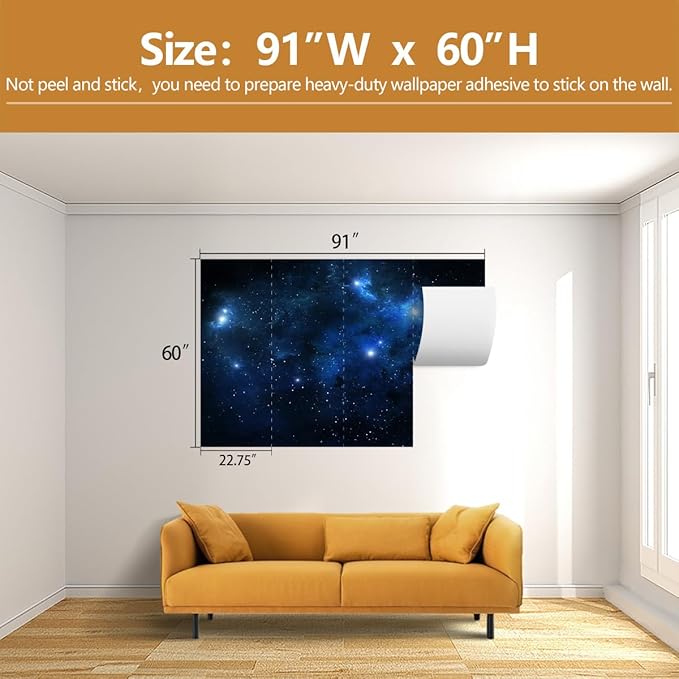 Galaxy Cosmic Wallpaper for Ceiling Night Sky with Stars and Nebula Wall Mural Living Room Bedroom（Not Peel and Stick）