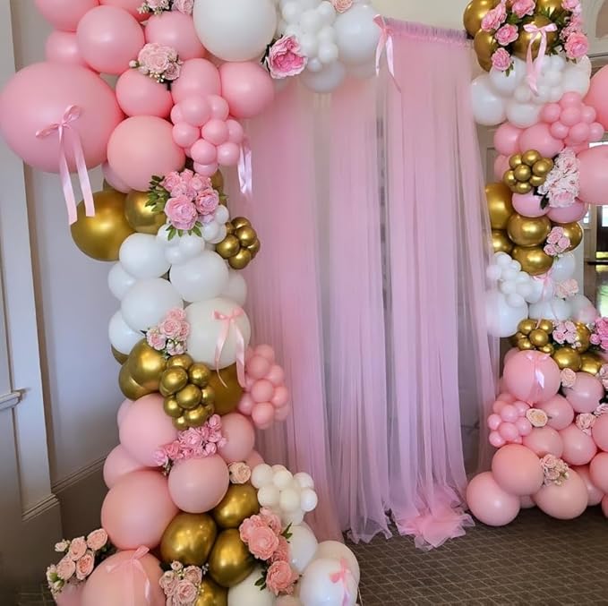 Pink and Gold Balloons, 12 Inch Light Baby Pink White and Gold Confetti Balloons for Girls Princess Birthday Baby Shower Bridal Shower Wedding Graduation Party Decoration