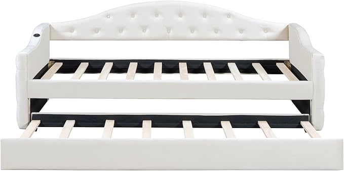 Bellemave Twin Size daybed Frame with Trundle for Adults, Kids, Girls, Teens, Tufted daybeds with Trundle for Living Room, Velvet, (Mattress not Included), Beige