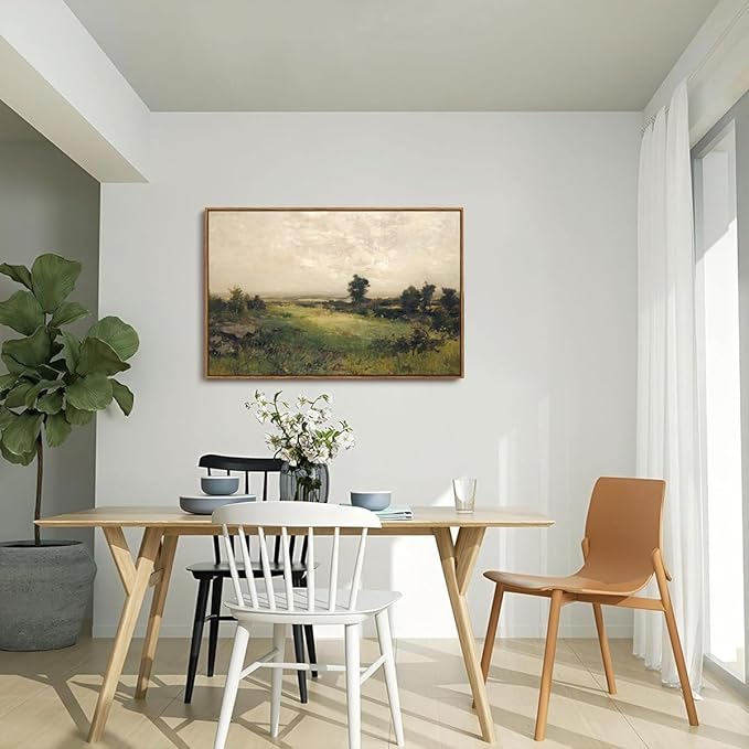 OIQArtOIQ Vintage Landscape Canvas Wall Art Framed Natural Scenery Painting Artwork Prints France Country Wilderness Farmhouse Decor Pictures Kitchen Bedroom Living Room Bathroom