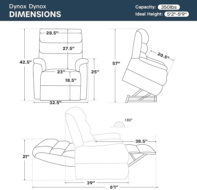 DYNOX 350 LBS Power Lift Recliner Chair for Elderly, Medium Size Dual Motor Lay Flat Infinite Positions Recliner with Heat & Massage(9188,Faux Leather,Dark Blue)