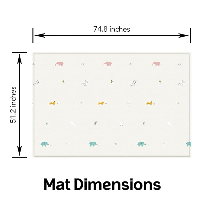 Ultra-Cushioned Premium Baby Play Mat - Jungle Friends + Herringbone - Made in Korea - Tummy Time Mat with Superior Shock Absorption, Non-Toxic Baby Floor Mats, Water Resistant, Reversible - 75"x51"