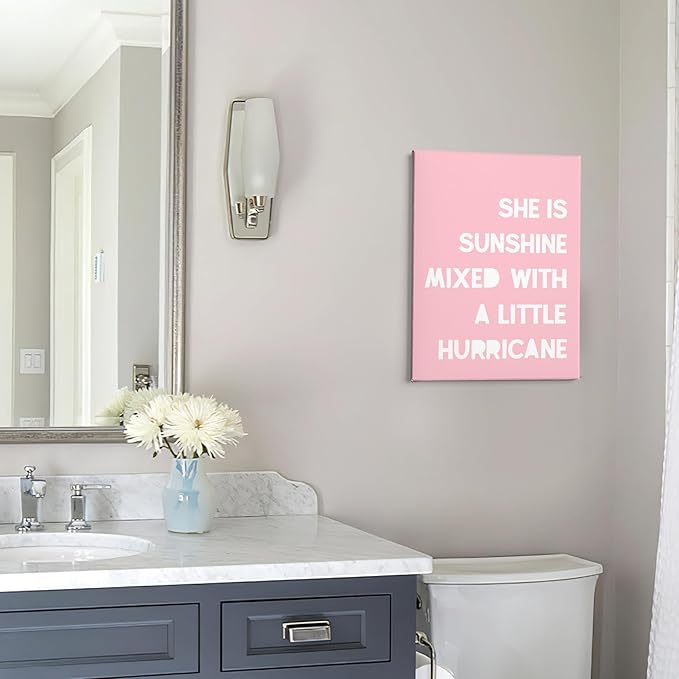 PHAMTE Girls Bedroom Wall Decor,She Is Sunshine Mixed With a Little Hurricane Girls Room Wall Art,Sunshine Print Framed Canvas Painting Artwork Girl Room Bedroom Home Nursery Playroom(11x14 Inch)（Pink）