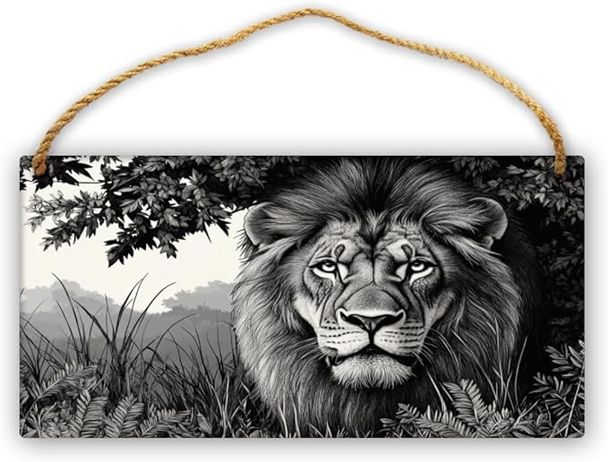 Rustic Monochrome Lion Decor wood plaques for crafts12x6 Inch, Wood Wall Decor & Plaque for Bedroom, Entryway, Kitchen & Nursery, Nice Home Decor Wood Sign for Craft Lovers