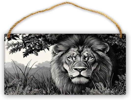 Rustic Monochrome Lion Decor wood plaques for crafts12x6 Inch, Wood Wall Decor & Plaque for Bedroom, Entryway, Kitchen & Nursery, Nice Home Decor Wood Sign for Craft Lovers