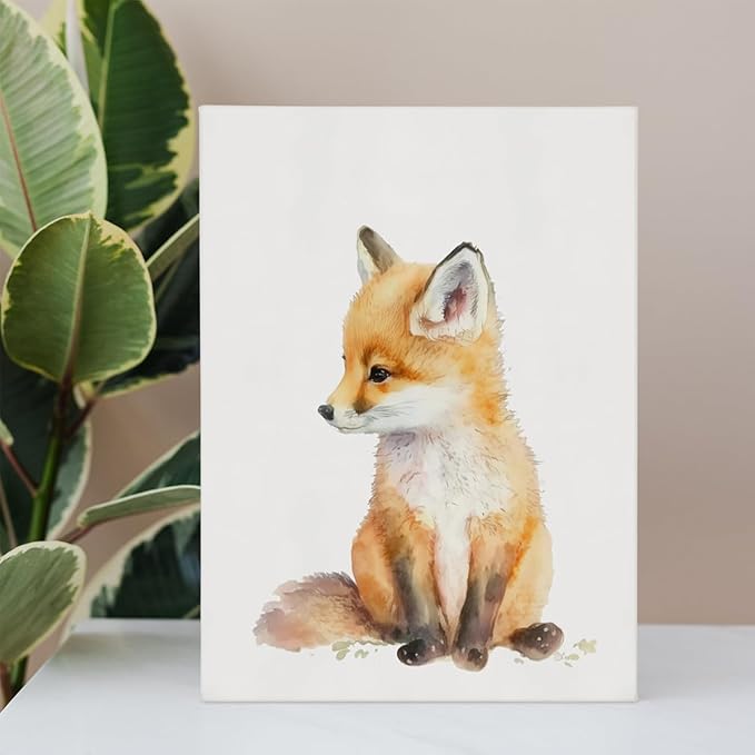 Woodland Nursery Decor, Baby Room Decor, Fox Wall Art Decorations For Safari Nursery Kids Toddler Boy Girl Room Playroom, Animal Wall Art Prints Poster 11x14 Inches Framed