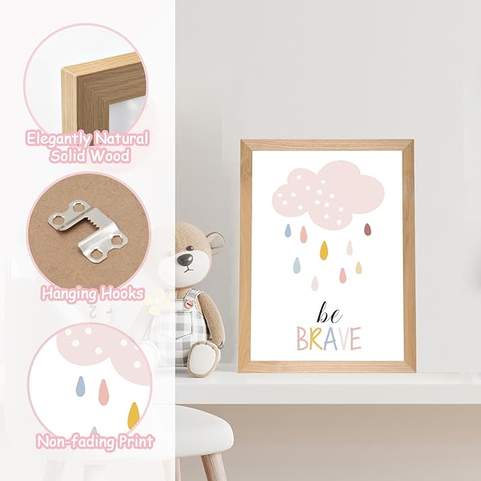 Set of 3 Framed Boho Nursery Wall Art Prints Decor,12x16”Rainbow Weather Wall Decor Inspirational Canvas Wall Art Prints Framed Nursery Children Artwork for Kids Playroom Bedroom Decoration