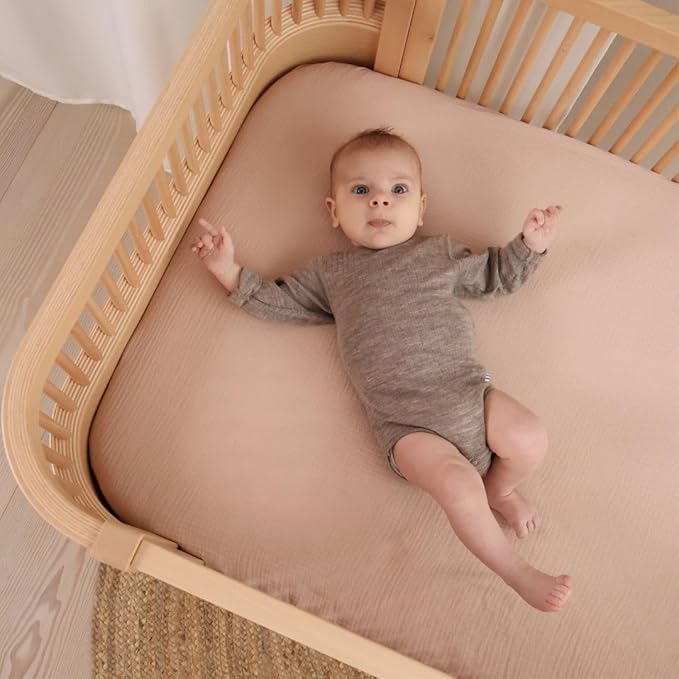 Crib Sheets – Organic Cotton Muslin Fitted Crib Sheet – Standard Size for Baby Boy and Baby Girl 28" x 52" Ultra-Soft and Breathable. (Blush)