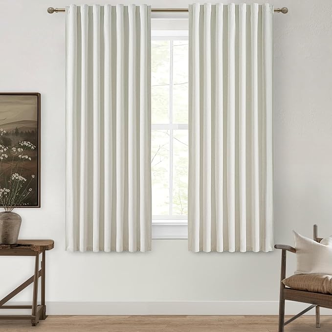 Beige White 54 Inch Curtains Sunblock Curtains for Bedroom 2 Panel Sets, Total Blackout Insulated Curtain for Summer Heat 4-1/2 ft Drapes for 50 Inch Small Window Natural (50" Wx54 L)