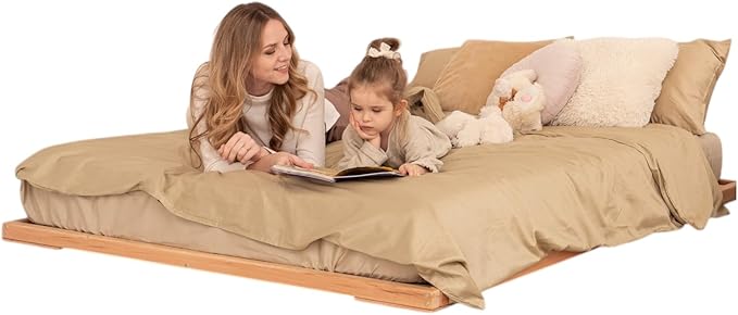 BUSYWOOD Wooden Bed Frame King - Wood Bed Frame Queen - Full Size Bed Frame Wood - Floor Bed Frame - Full Loft Bed - Scandinavian Bed Frame - Twin Floor Bed - Wood Bed Frame Full - Zen Low Profile Bed