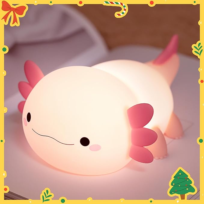 Axolotl Night Light, Cute Night Light for Kids, Animal Silicone Nursery Night Lamp, Timer Dimmable Rechargeable LED Nightlight, Soft Feeding Room Decor Bedside Lamp Gifts for Kids Girls Boys Women