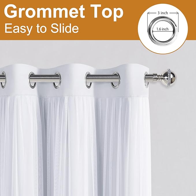 DWCN White Blackout Curtains with Sheer Overlay Thermal Insulated Mix & Match Double Layer Window Panels for Bedroom Living Room Drape Sewn with Tiebacks Grommet Top 38" Wx84 Lx2