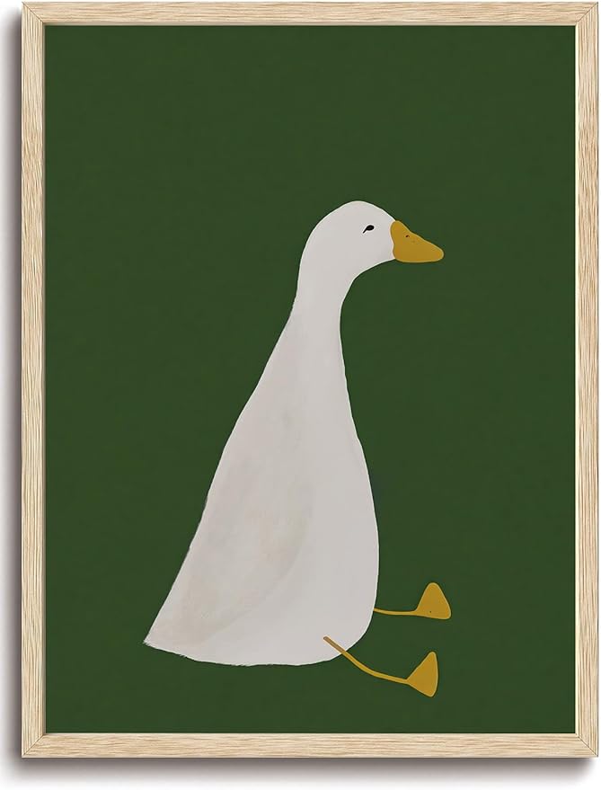 KISSFOX Framed Wall Art Nursery Wall Decor Silly Goose Pictures Kids Cute Animal Canvas Art Green Minimalist Paintings Artwork For Children Boys Girls Room