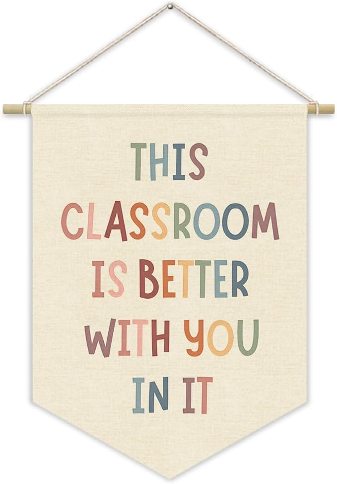 Boho Classroom Decor Canvas Banner，This Classroom Is Better With You In It Boho Classroom Decorations,Welcome Sign,Teacher Gift,Canvas Hanging Pennant Banner Wall Door Window Sign Decor