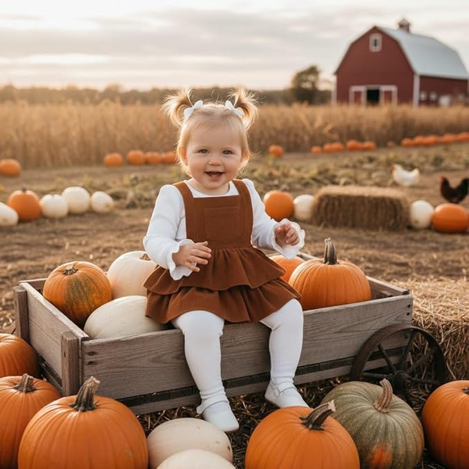 YOUNGER TREE Newborn Baby Girl Fall Winter Outfits Long Sleeve Romper Corduroy Overall Dress Infant Skirt Clothes Sets