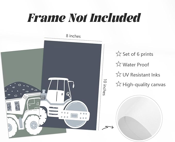 Pouydmi Construction Truck Wall Art Nursery Canvas Wall Decor Boys Room Wall Art Kids Car Posters Toddler Prints Nursery Artwork Excavator Tractor Pictures for Playroom Bedroom 8x10x6 Inch Unframed