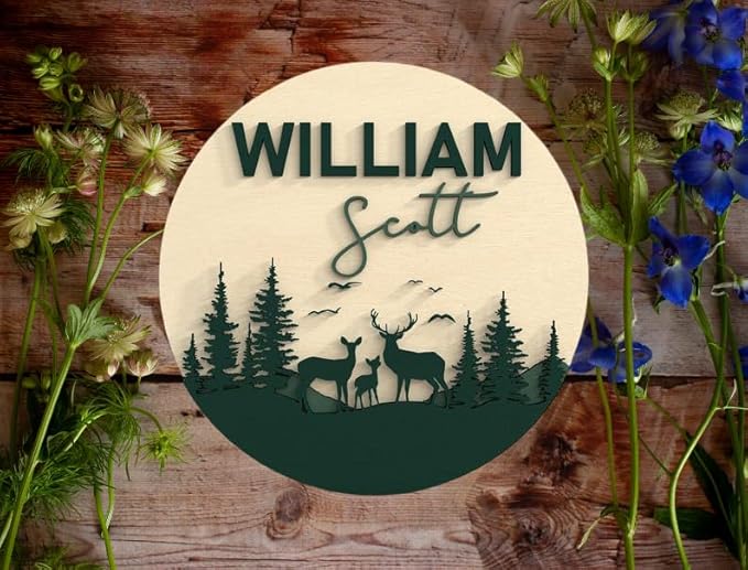 Deer Personalized Name Sign – Deer Wooden Nursery Door Decor for Boys – Custom Wall Plate – Newborn Gift