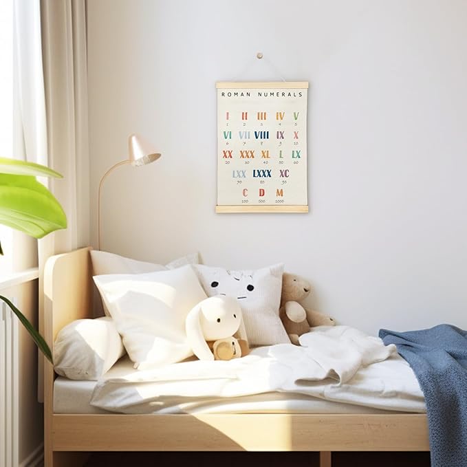 SereneHanctuary Roman Numerals Math Wall Art,Math Educational Wall Decor,Educational Numbers Poster Hanger Frame for Playroom Nursery Kids Room Preschool Decor,12X16Inches