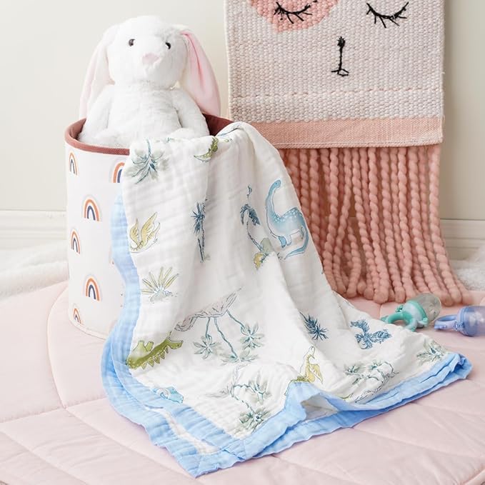 BATTILO PTY 6 Layer Muslin Baby Blankets, Nursery Blankets for Boys Girls, Swaddle Blankets Babt Blanket Neutral Soft Lightweight Toddler and Kids Throw Blanket(Dinosaur)