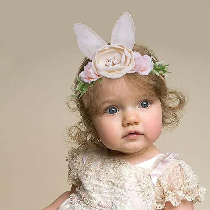 Baby Girl Floral Headbands Hair Bows Bunny Easter Headband Flower Crown Newborn Toddler Hair Accessories （1-6 years old）