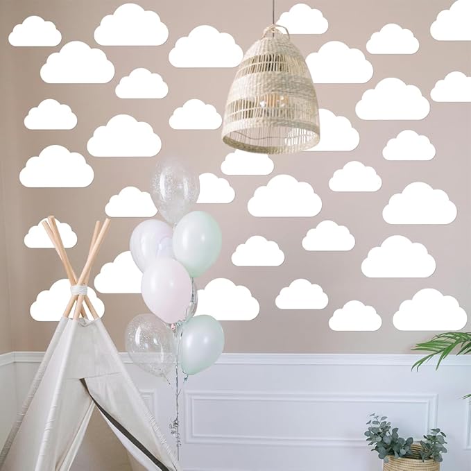 110Pcs White Cloud Wall Decals, DIY Clouds Stickers Wall Art Decor Set for Classroom,Bedroom, Living Room Deco