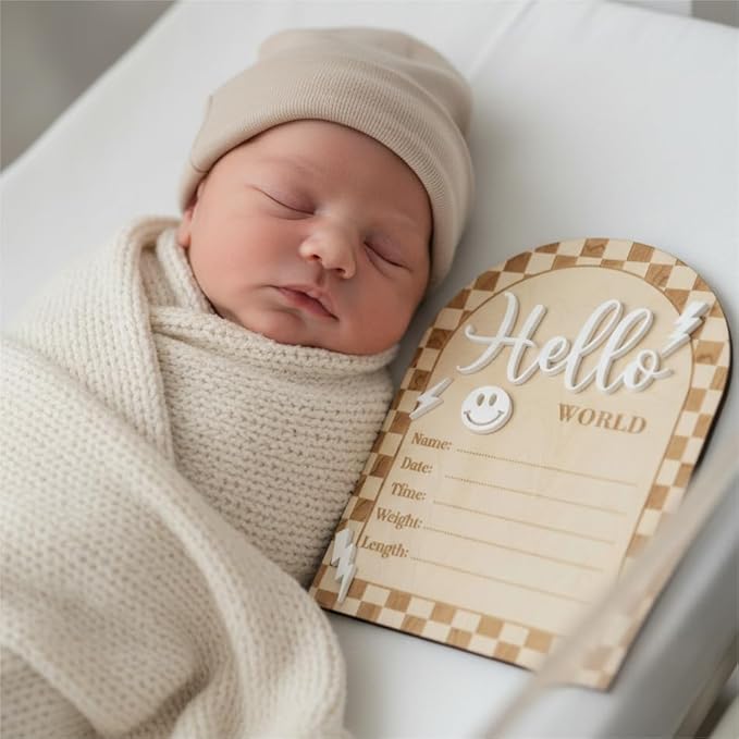 Baby Announcement Sign, Hello World Newborn Sign for Hospital, Rad Little Dude Card, Baby Announcements Ideas, Newborn Photography Props Double-Sided (HW2)