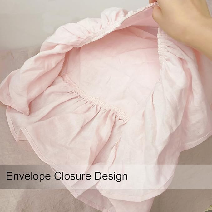 100% French Linen Pillowcase Ruffles Pillow Cover King Queen Twin 1 pcs (Queen, Pink)
