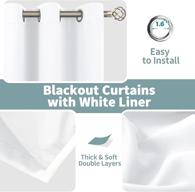 BGment White Blackout Curtains for Bedroom 108 Inch Length 2 Panels Set, Thermal Insulated Living Room Curtains Soundproof Room Darkening Window Curtain Drapes, Each Grommet Curtains 52 Inch Wide