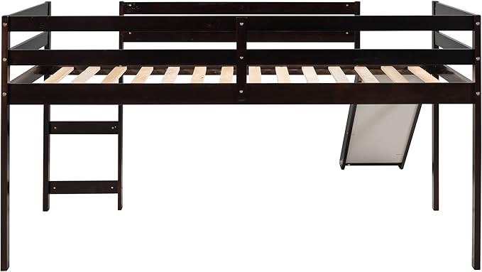 Loft Twin Bed Frame for Boys Girls Kids Toddler with Slide, Multifunctional Design, Twin (Espresso)