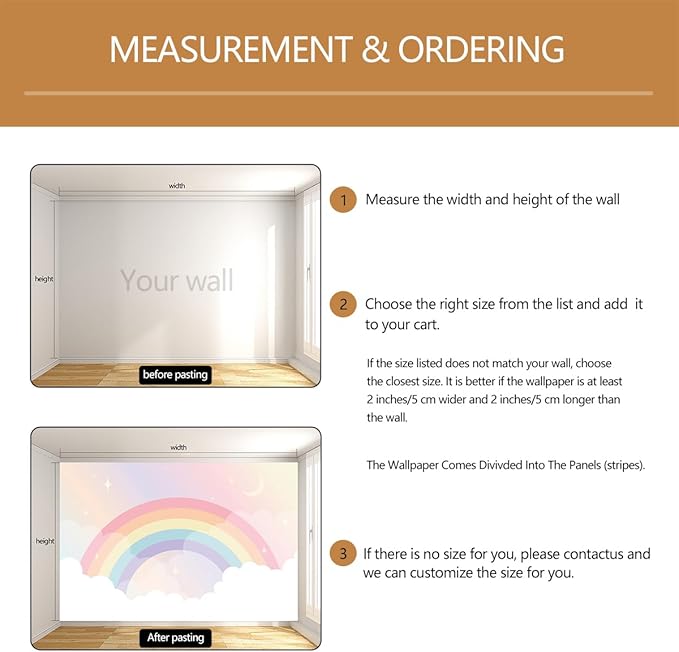 Rainbow Wallpaper for Girls Bedroom Kids Wallpaper Murals for Nursery（Not Peel and Stick）