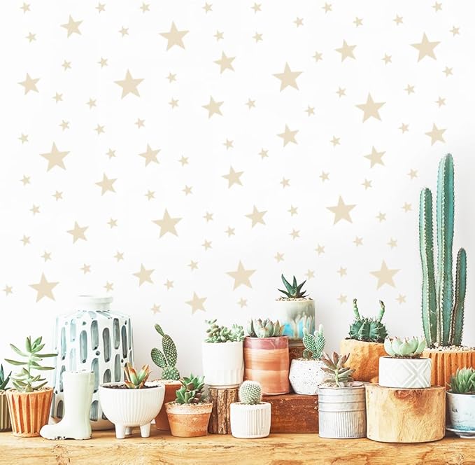 Wall Decals for Kids Room (Beige, Mix Star 155 Pcs)