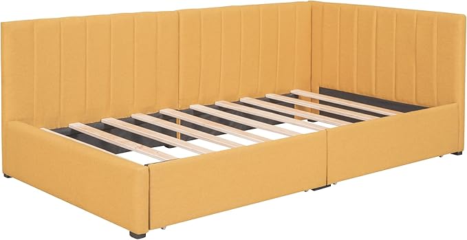 Harper & Bright Designs Upholstered Daybed with 2 Storage Drawers Twin Size Sofa Bed Frame No Box Spring Needed, Linen Fabric (Yellow)