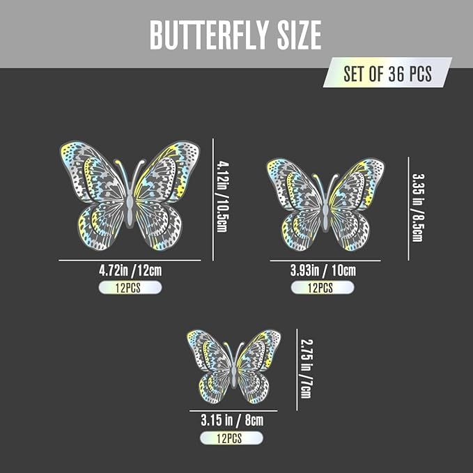 36 Pcs Butterfly Wall Decals, Hollowed-Out Butterflies Stickers Mural Decor Stickers Wall Decor Home Decor Kids Room Bedroom Decor Living Room Decor (Sliver)