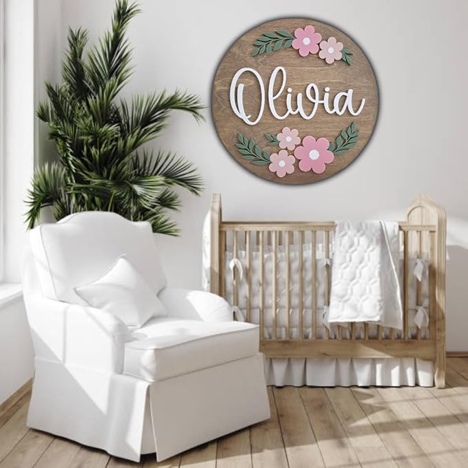 Personalized Wooden Name Sign - Custom Baby Name Signs for Nursery & Kids Room, Baby Announcement Sign, Wall Name Signs Personalized, Round Wooden Letters for Nursery Decor (Design 2)