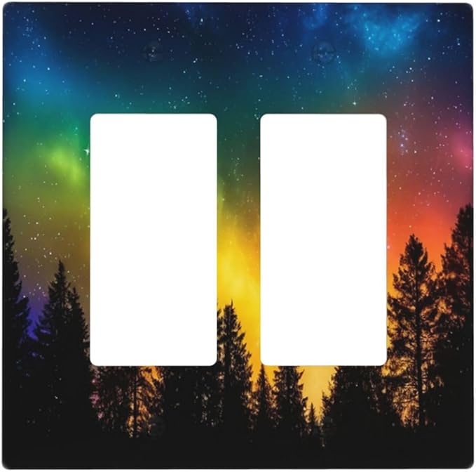 Outlet Covers Colorful Starry Sky Black Forest Aurora 2 Gang Light Switch Cover Plate Double Rocker Switch plate Covers Decorative Wall Plates Electrical GFCI Receptacle for Home Decor