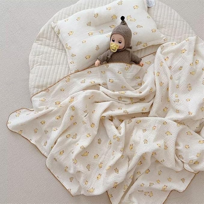 BuLuTu Cute Duck Pattern Baby Blanket Muslin Toddler Quilt Blankets Boys Girls Breathable Cotton Baby Bedding Thin Nursery Blanket for Summer, Shower Gift, 47"x51"