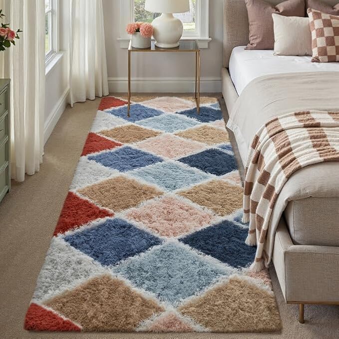 2x6 Checkered Rug Rainbow Modern Soft Area Rug Fluffy Non-Slip Carpet for Bedroom Living Room Playroom Home Aesthetic Decor