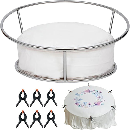Newborn Posing Table and Beanbag(Unfilled) Stainless Steel Newborn Photography Stand with 6 Clamps Baby Photoshoot Stand Backdrop Frame Infant Round Background Station for Newborn Photo Sessions