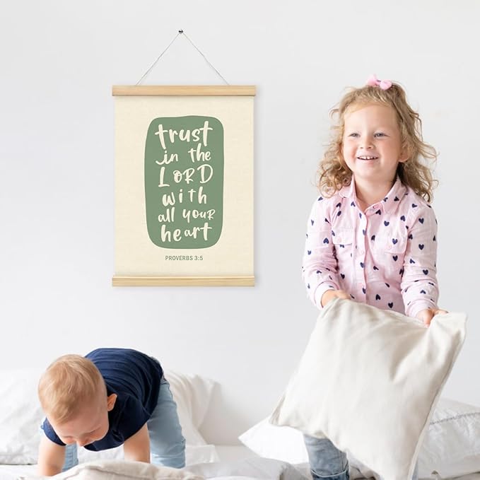 PLKMN Proverbs 3:5-6 Trust in the Lord With All Your Heart Wall Art, Wooden Poster Hanger, Bible Verses Decor, Christian Home Room Decor, 12x16 Inch