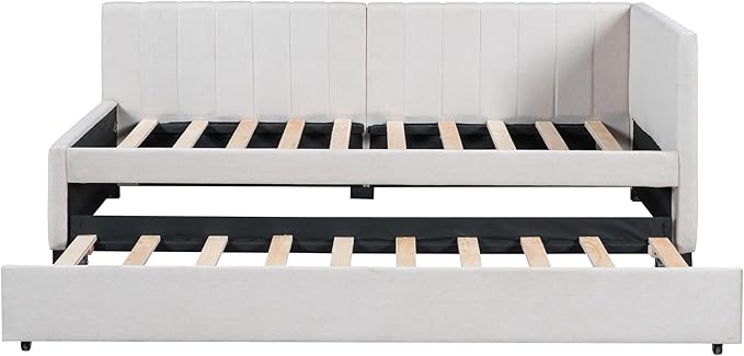 Harper & Bright Designs Upholstered Daybed with Trundle Twin Size Sofa Bed Frame No Box Spring Needed, Linen Fabric(Beige)